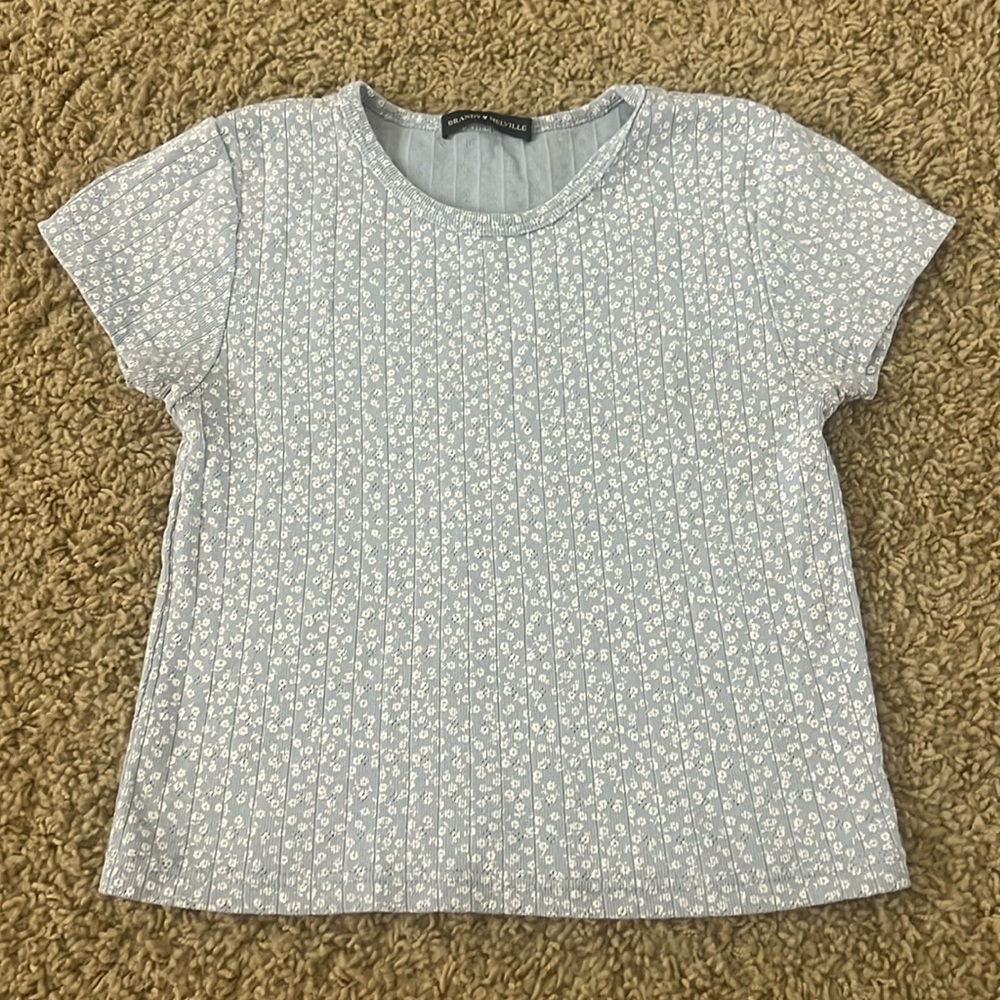 light blue top with white flowers — brandy melville